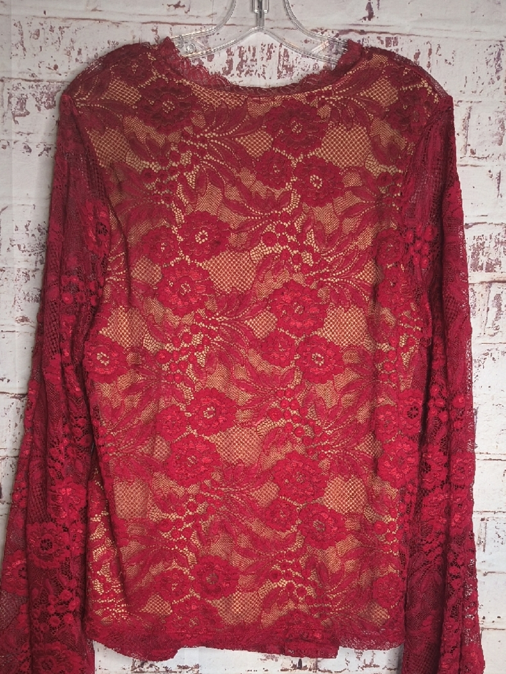 Keyhole Red Lace Long-Sleeve Women's Top Torrid Size 1 14-16 - Picture 6 of 10